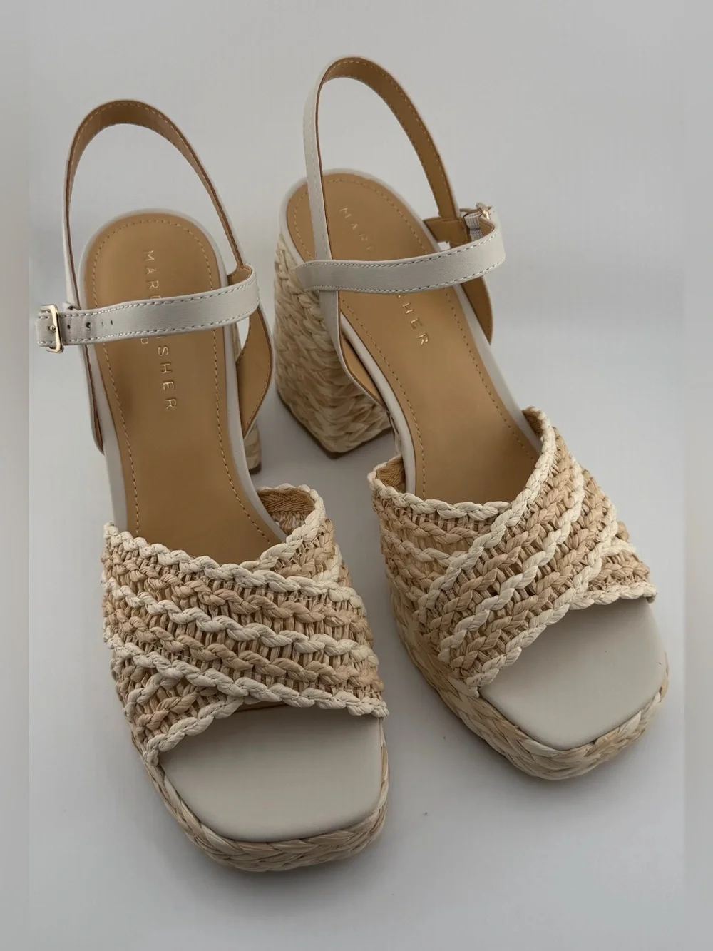 Marc Fisher LTD Juliey 9.5 Raffia Platform Block Heel Sandals NIB $150 Retail